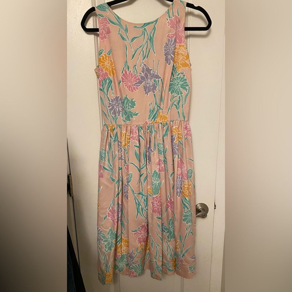 Vintage Lilly Pulitzer Pink Floral Silk Dress White Label 6
